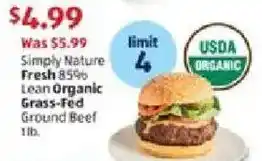 Aldi Simply nature fresh 85% lean organic grass fed ground beef offer