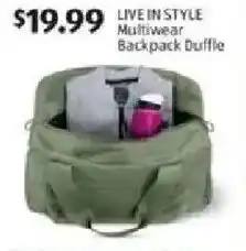 Aldi Live in style multiwear backpack duffle offer