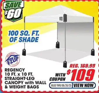 Big 5 E-Z UP Regency 10' x 10' Straight Leg Canopy with Side Wall and 4 Weight Bags offer