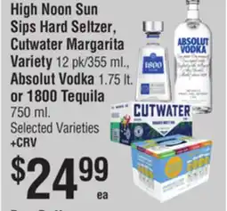 Smart & Final High Noon Sun Sips Hard Seltzer, Cutwater Margarita Variety, Absolut Vodka or 1800 Tequila offer