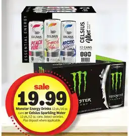 Meijer Monster Energy Drinks 12 pk./16 oz. cans or Celsius Sparkling Water 12 pk./12 oz. cans offer