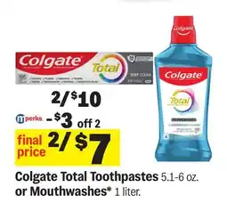 Meijer Colgate Total Toothpastes 5.1-6 oz. or Mouthwashes* 1 liter offer