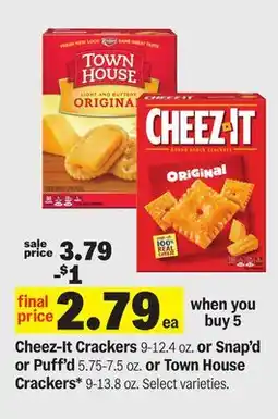 Meijer Cheez-It Crackers 9-12.4 oz. or Snap'd or Puff'd 5.75-7.5 oz. or Town House Crackers* 9-13.8 oz offer