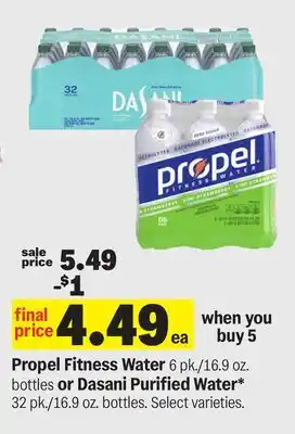 Meijer Propel Fitness Water 6 pk./16.9 oz. bottles or Dasani Purified Water offer