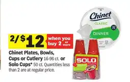 Meijer Chinet Plates, Bowls, Cups or Cutlery 16-96 ct. or Solo Cups* 50 ct offer