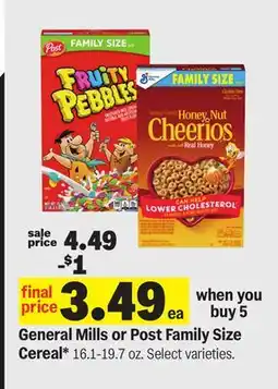 Meijer General Mills or Post Family Size Cereal offer