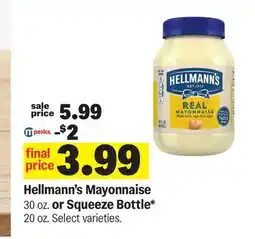 Meijer Hellmann's Mayonnaise 30 oz. or Squeeze Bottle* 20 oz offer