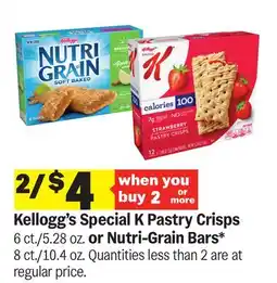 Meijer Kellogg's Special K Pastry Crisps 6 ct./5.28 oz. or Nutri-Grain Bars* 8 ct./10.4 oz offer