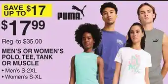 Dunham's Sports PUMA MEN'S OR WOMEN'S POLO, TEE, TANK OR MUSCLE offer