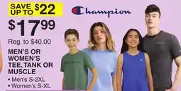 Dunham's Sports CHAMPION MEN'S OR WOMEN'S TEE, TANK OR MUSCLE offer
