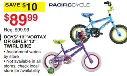 Dunham's Sports BOYS' 12 VORTAX OR GIRLS' 12 TWIRL BIKE offer
