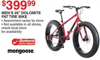Dunham's Sports MONGOOSE MEN'S 26 DOLOMITE FAT TIRE BIKE offer