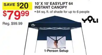 Dunham's Sports YOLI 1-PERSON 10' X 10' EASYLIFT 64 INSTANT CANOPY offer