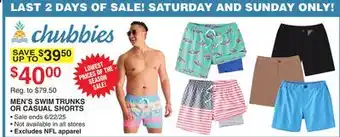Dunham's Sports MEN'S SWIM TRUNKS OR CASUAL SHORTS offer