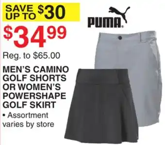 Dunham's Sports MEN'S CAMINO GOLF SHORTS OR WOMEN'S POWERSHAPE GOLF SKIRT offer