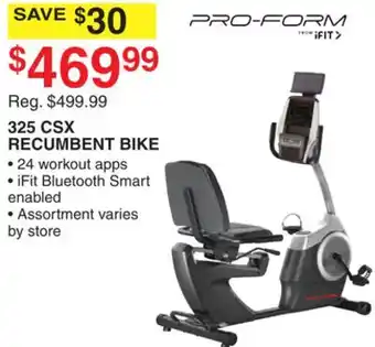 Dunham's Sports PRO FORM 325 CSX RECUMBENT BIKE offer