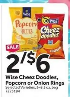 Stop&Shop Wise Cheez Doodles, Popcorn or Onion Rings offer