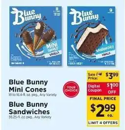 ShopRite Blue Bunny Mini Cones or Sandwiches offer