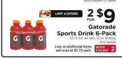 ShopRite Gatorade Sports Drink 6-Pack offer