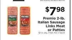 ShopRite Premio 2-lb. Italian Sausage Links Meat or Patties offer