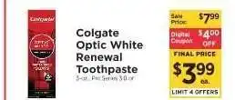 ShopRite Colgate Optic White Renewal Toothpaste offer
