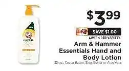 ShopRite Arm & Hammer Essentials Hand and Body Lotion offer