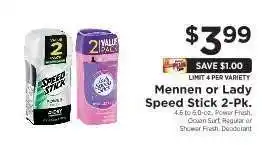 ShopRite Mennen or Lady Speed Stick 2-pk offer