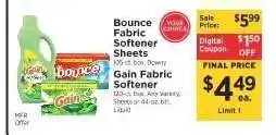 ShopRite Bounce/Gain Fabric Softener offer