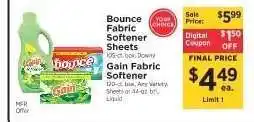 ShopRite Bounce Fabric Softener Sheets / Gain Fabric Softener offer