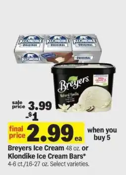 Meijer Breyers Ice Cream or Klondike Ice Cream Bars offer