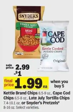 Meijer Kettle Brand Chips, Cape Cod Chips, Late July Tortilla Chips, Snyder’s Pretzels offer