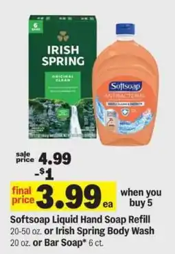 Meijer Softsoap Liquid Hand Soap Refill or Irish Spring Body Wash or Bar Soap offer