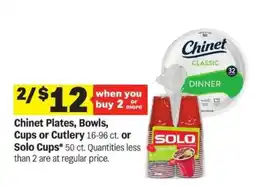 Meijer Chinet Plates, Bowls, Cups or Cutlery or Solo Cups offer