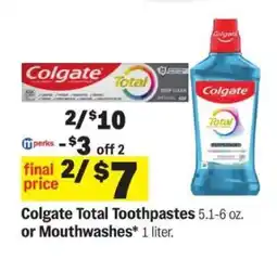 Meijer Colgate Total Toothpastes or Mouthwashes offer