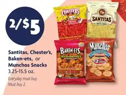 Family Dollar Santitas, Chester's, Baken‑ets, or Munchos Snacks offer
