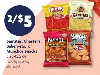 Family Dollar Santitas, Chester's, Baken‑ets, or Munchos Snacks offer