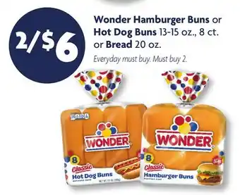 Family Dollar Wonder Hamburger Buns or Hot Dog Buns 13-15 oz., 8 ct. or Bread 20 oz offer