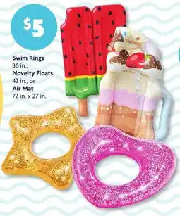 Family Dollar Swim Rings 36 in., Novelty Floats 42 in., or Air Mat 72 in. x 27 in offer