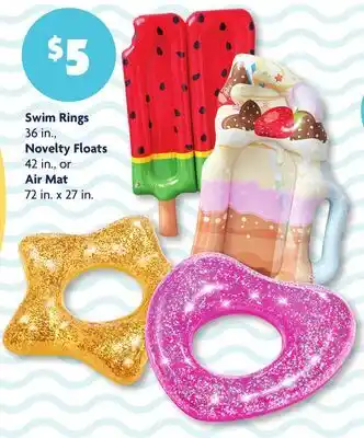 Family Dollar Swim Rings 36 in., Novelty Floats 42 in., or Air Mat 72 in. x 27 in offer