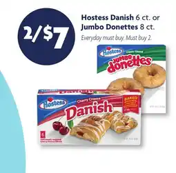 Family Dollar Hostess Danish 6 ct. or Jumbo Donettes 8 ct offer