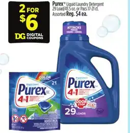 Dollar General Purex Liquid Laundry Detergent 29 Load/43.5 oz. or Pacs 17-21 ct offer