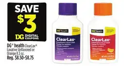 Dollar General DG health ClearLax Laxative Unfl avored or Orange offer