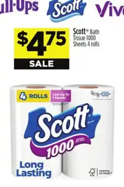 Dollar General Scott Bath Tissue 1000 Sheets 4 rolls offer