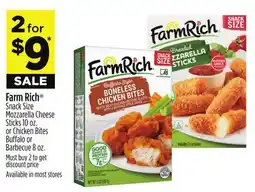 Dollar General Farm Rich Snack Size Mozzarella Cheese Sticks 10 oz. or Chicken Bites Buffalo or Barbecue 8 oz offer
