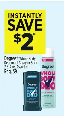 Dollar General Degree Whole Body Deodorant Spray or Stick offer