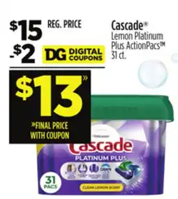 Dollar General Cascade Lemon Platinum Plus ActionPacs offer
