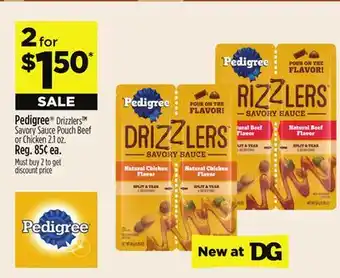 Dollar General Pedigree Drizzlers Savory Sauce Pouch Beef or Chicken offer