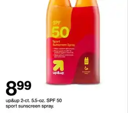 Target up&up 2-ct. 5.5-oz. SPF 50 sport sunscreen spray offer