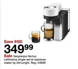 Target Nespresso Vertuo Lattissima single-serve espresso maker by De'Longhi offer