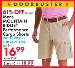 Boscov's Mens MOUNTAIN RIDGE Performance Cargo Shorts WITH STRETCH FOR COMFORT offer